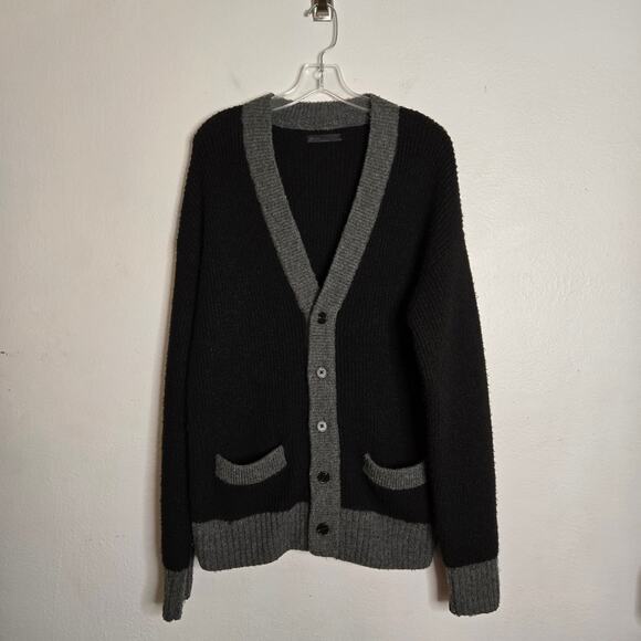 Oak + Fort Black + Gray Ribbed Knit Colorblock V-Neck Cardigan Size Men's S - Picture 1 of 7
